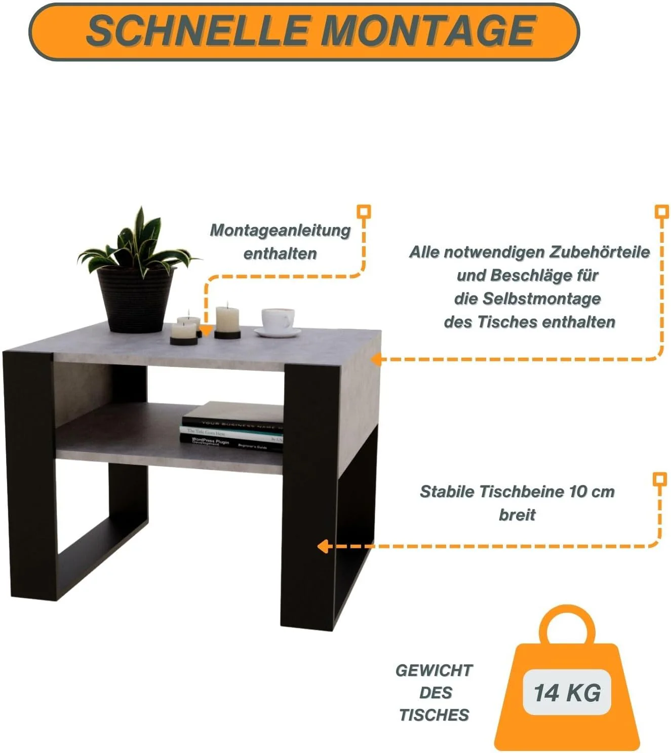 CraftPAK Wohnzimmer Tisch für Couch aus hochwertigem Holz, Stabiler & moderner Couchtisch mit zusätz - Image 4