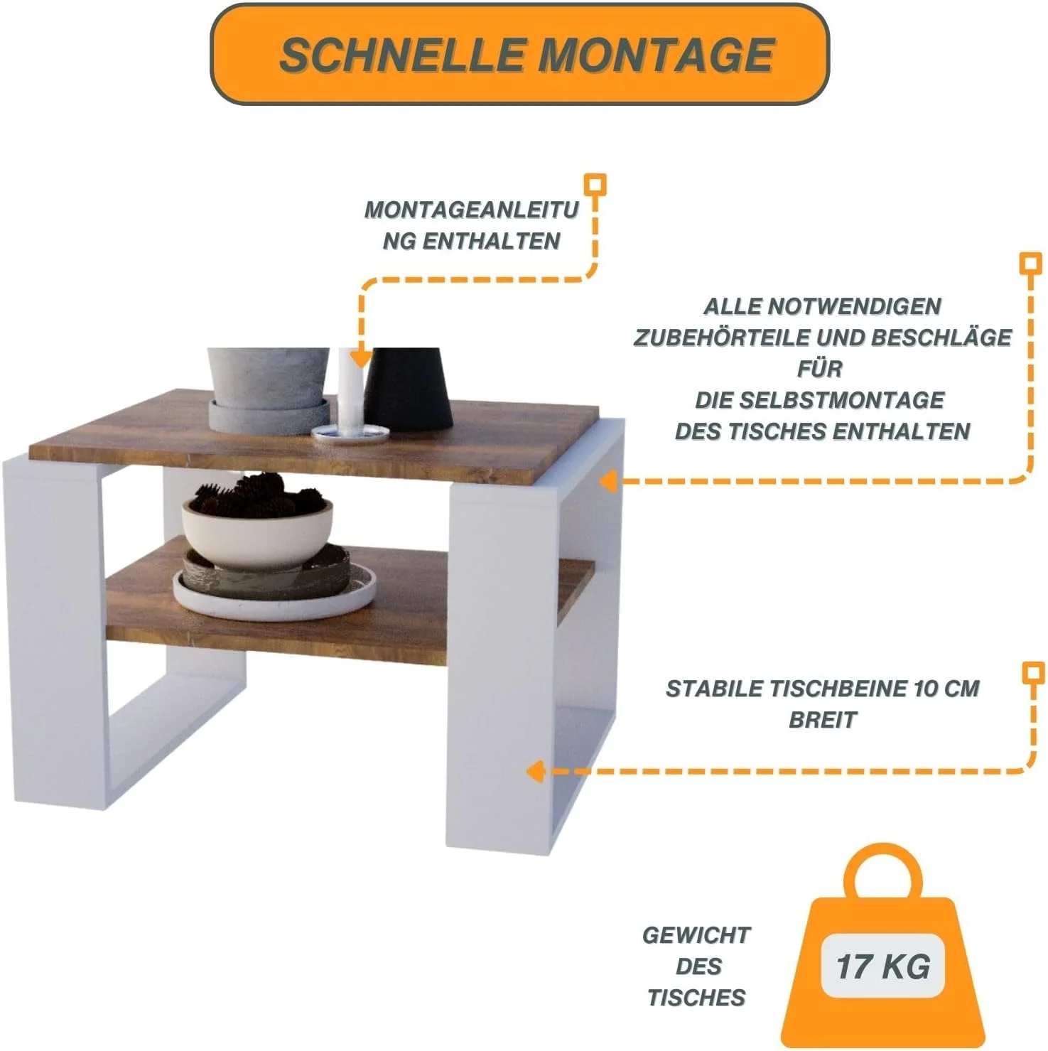 CraftPAK Wohnzimmer Tisch für Couch aus hochwertigem Holzwerkstoff, Stabiler & moderner Couchtisch m - Image 4