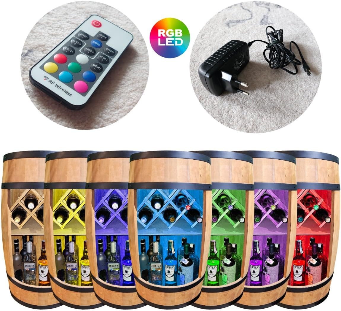 CREATIVE COOPER Fass bar LED RGB mit Weinhalter - Weinregal - Holzfass Hausbar 80x50cm - Rustikaler - Image 4