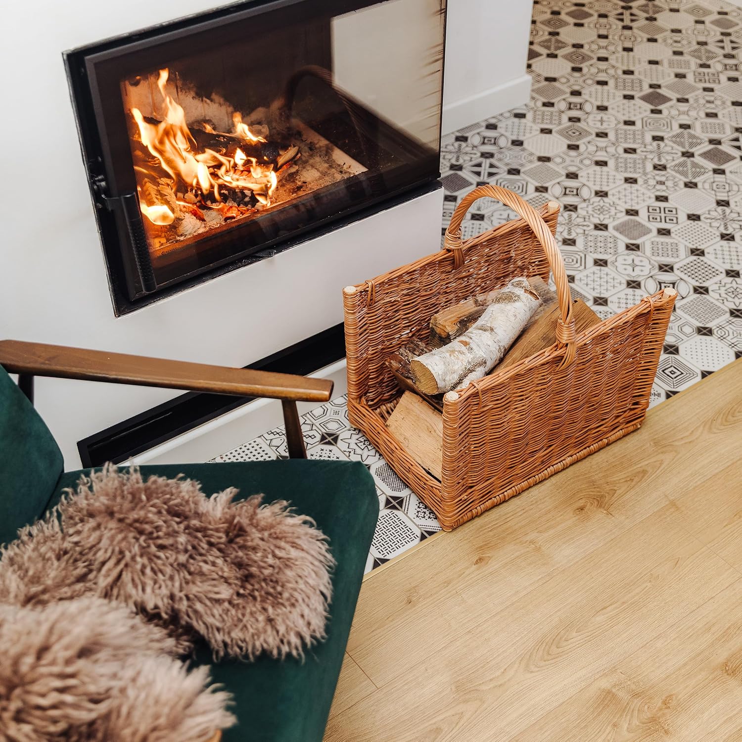 Creative Home Gross Kaminkorb Holzkorb Kaminholzkorb Rattan | 50 x 34 x 50 cm | Aufbewahrung Rechtec - Image 2