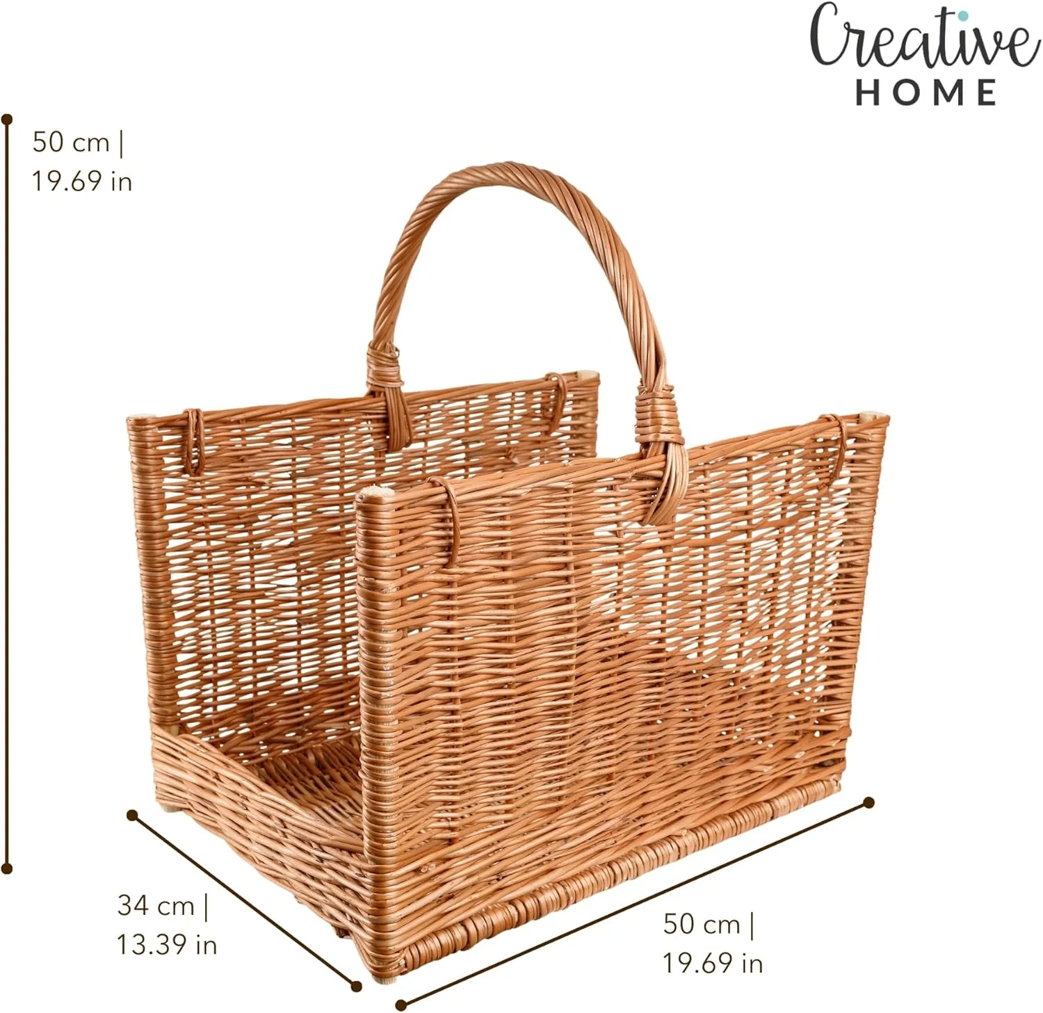 Creative Home Gross Kaminkorb Holzkorb Kaminholzkorb Rattan | 50 x 34 x 50 cm | Aufbewahrung Rechtec - Image 3