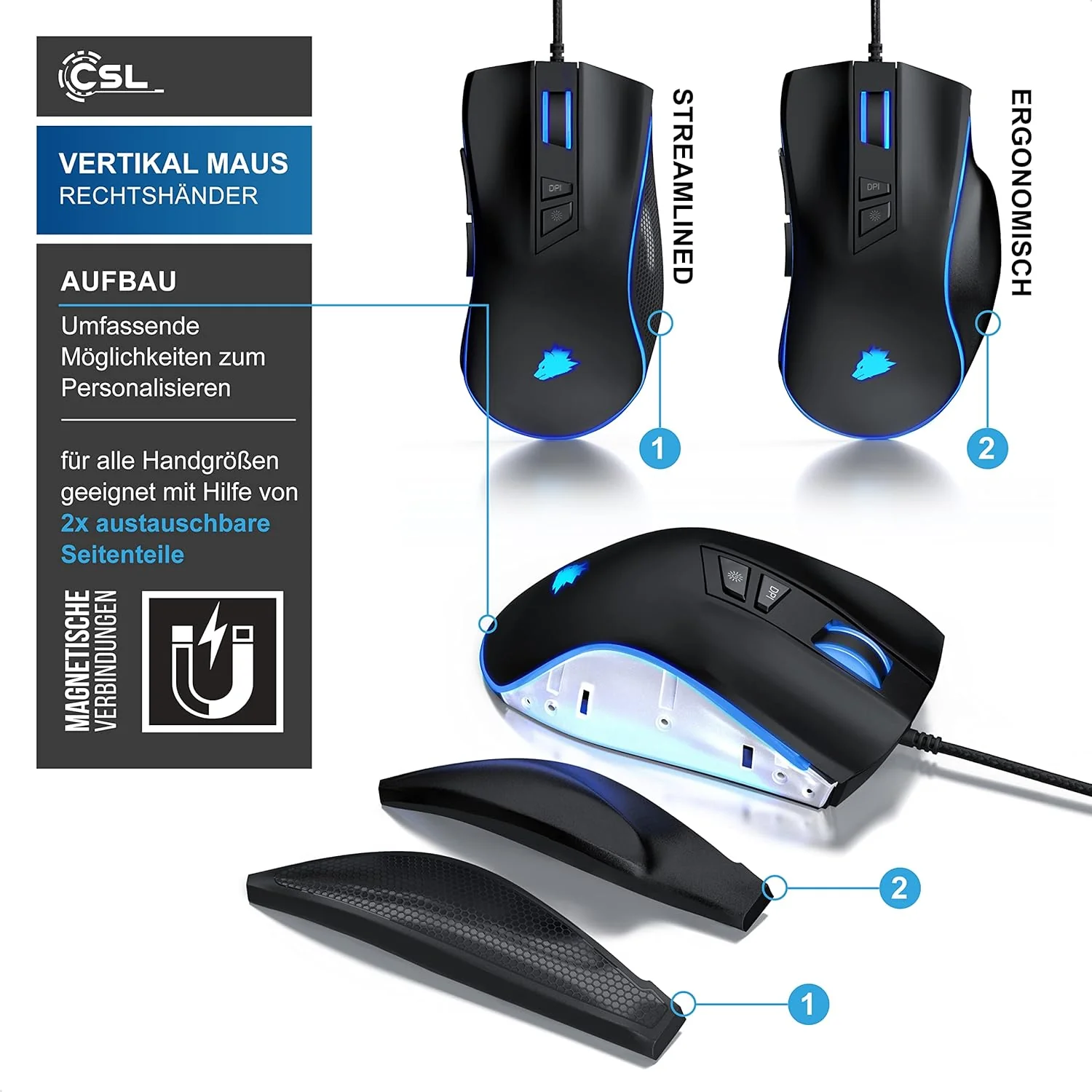 CSL-Computer TITANWOLF - Gaming Maus 12400 DPI mit RGB Beleuchtung, 8 programmierbare Tasten, Ergono - Image 3