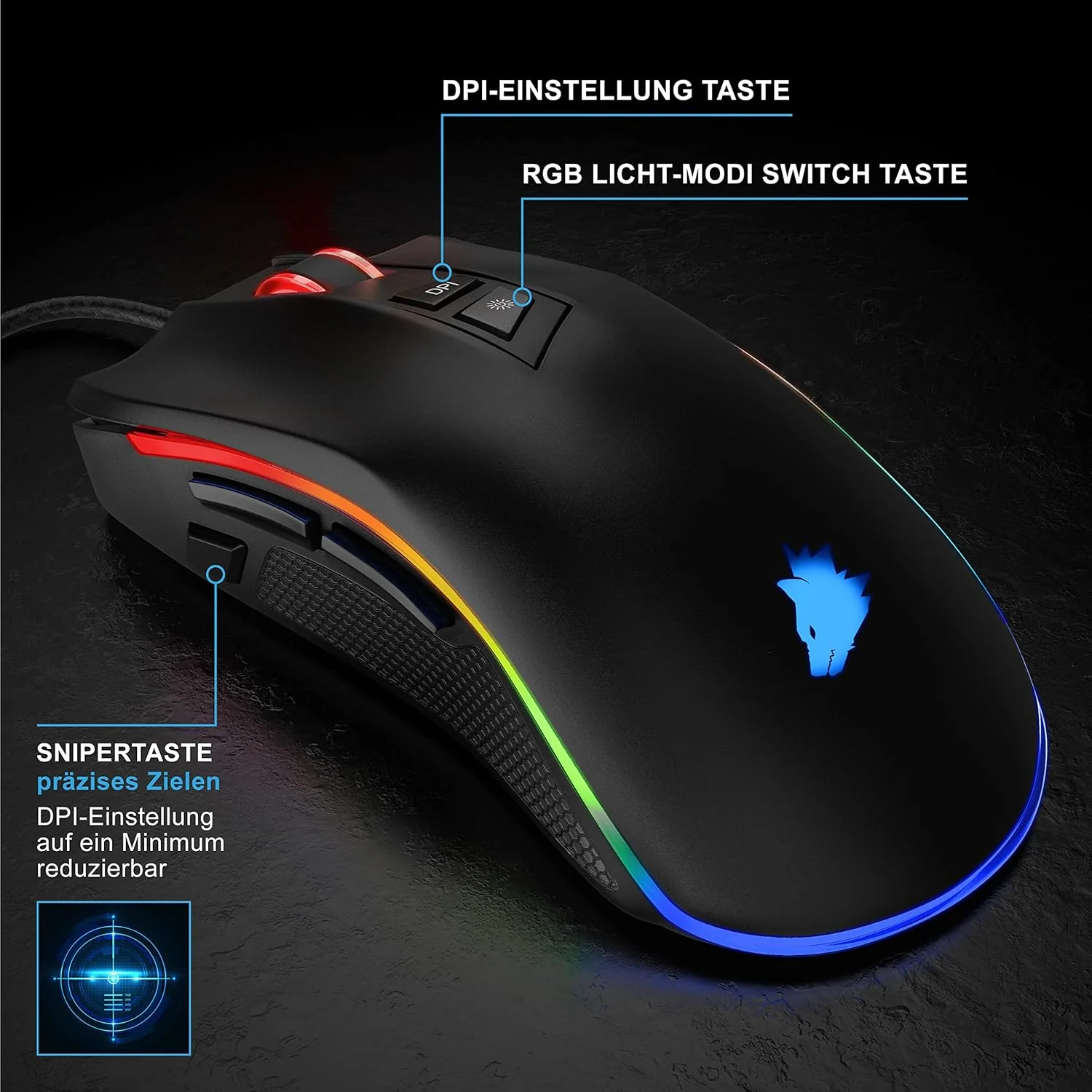 CSL-Computer TITANWOLF - Gaming Maus 12400 DPI mit RGB Beleuchtung, 8 programmierbare Tasten, Ergono - Image 5