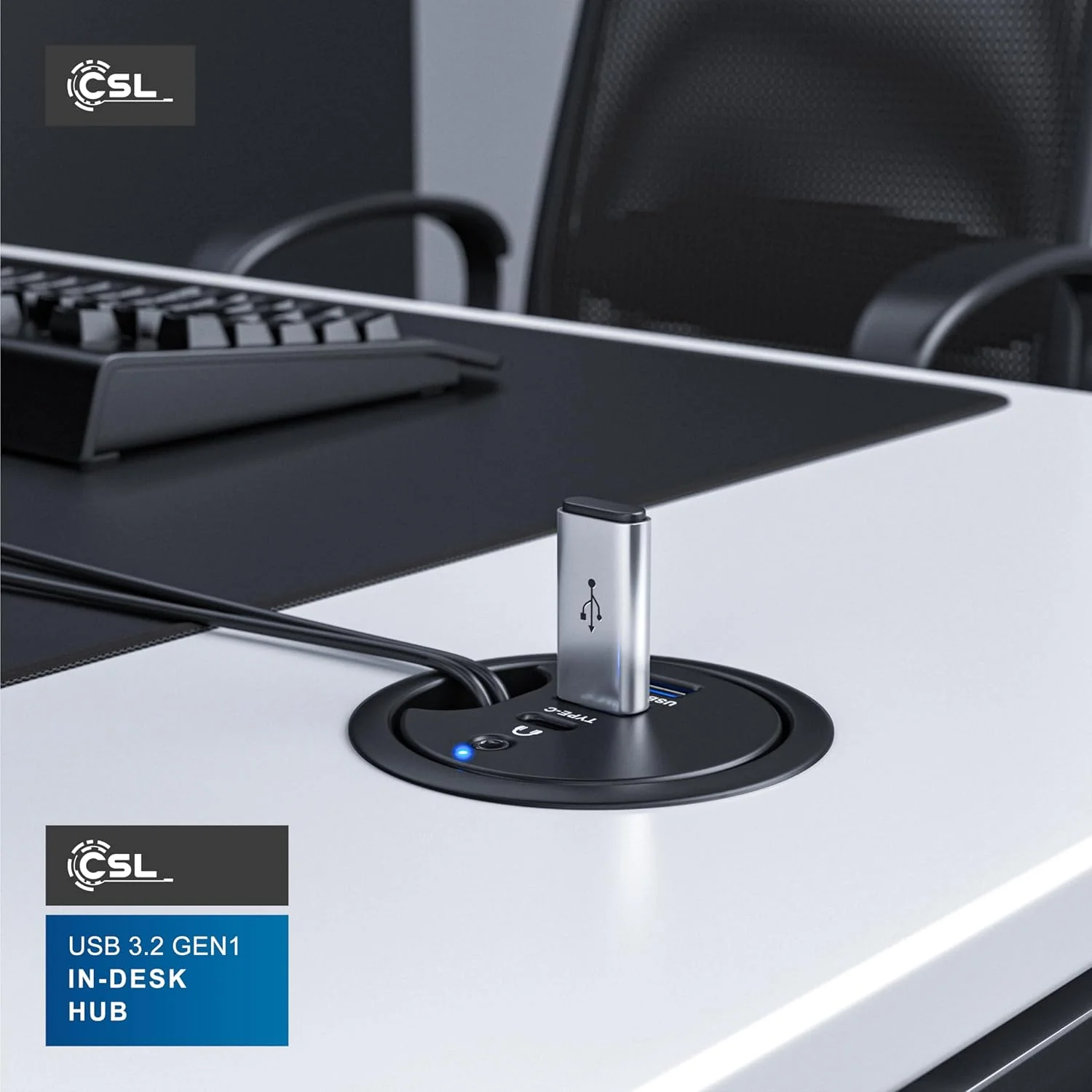 CSL - USB 3.2 In-Desk USB Hub - Tisch Kabeldurchführung - Tischkabeldose - 2 x USB 3.2 – 1 x USB C 3 - Image 6