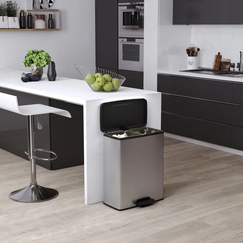 Curver Deco Bin Duo Tretmülleimer, Metallic Silber – Soft-Close-Deckel, 2 herausnehmbare 26L Eimer, - Image 2