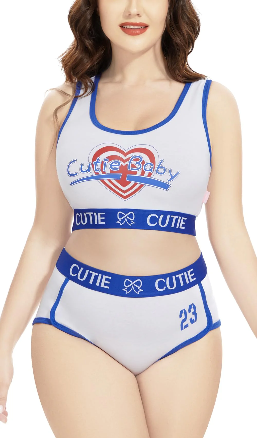 CutiePlusU Frauen Baumwolle Sport Bralette Set- Basketball 1… L Weiss, L Weiss
