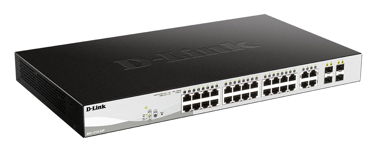 D-Link DGS-1210-24P Gigabit Smart Switch (24-Port, 4x SFP, 56Gbps Switching Capacity, 85 Watt) 28 Po