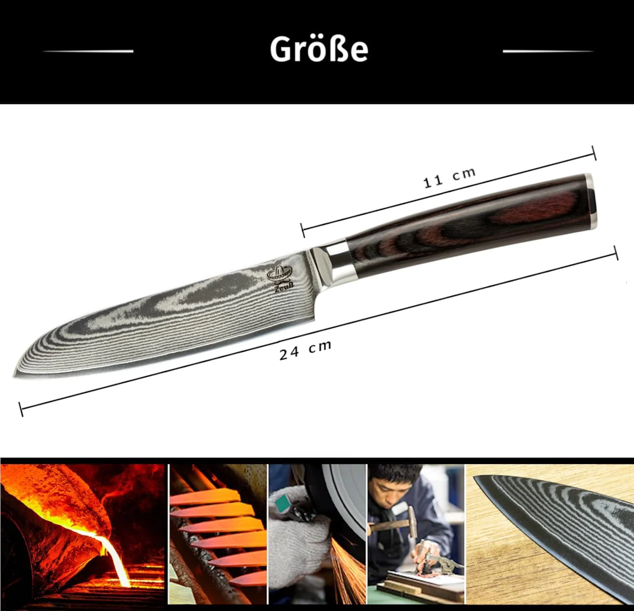 Damastmesser Santoku Messer L (24 cm) Profi-Kochmesser aus echtem 67 Lagen Damaststahl I Damast-Küch - Image 6