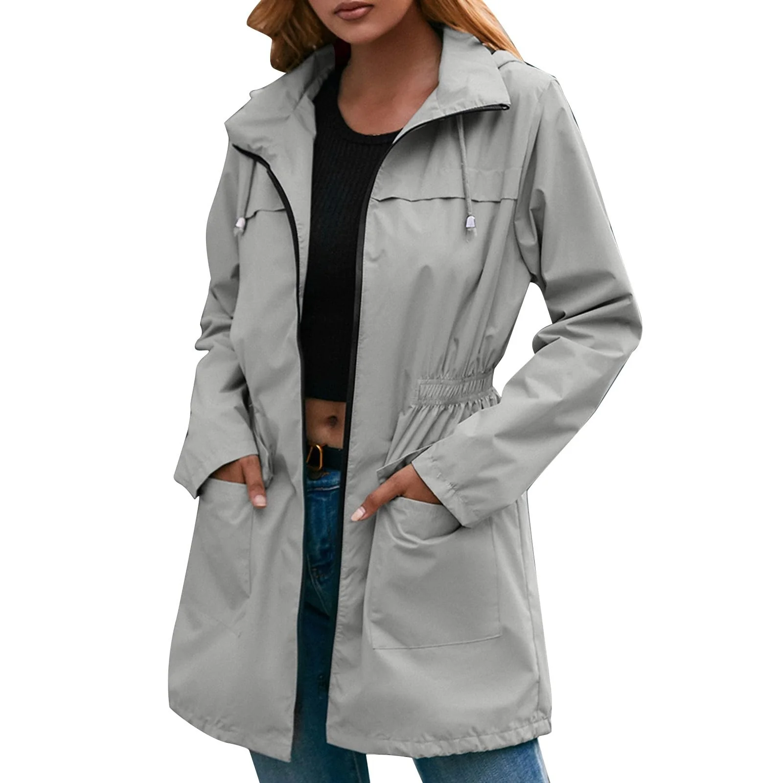 Damen Frühling Regenparka Herbst Outdoorjacke Regenjacke Wasserdicht Wasserdicht Regenmantel Mit Kap