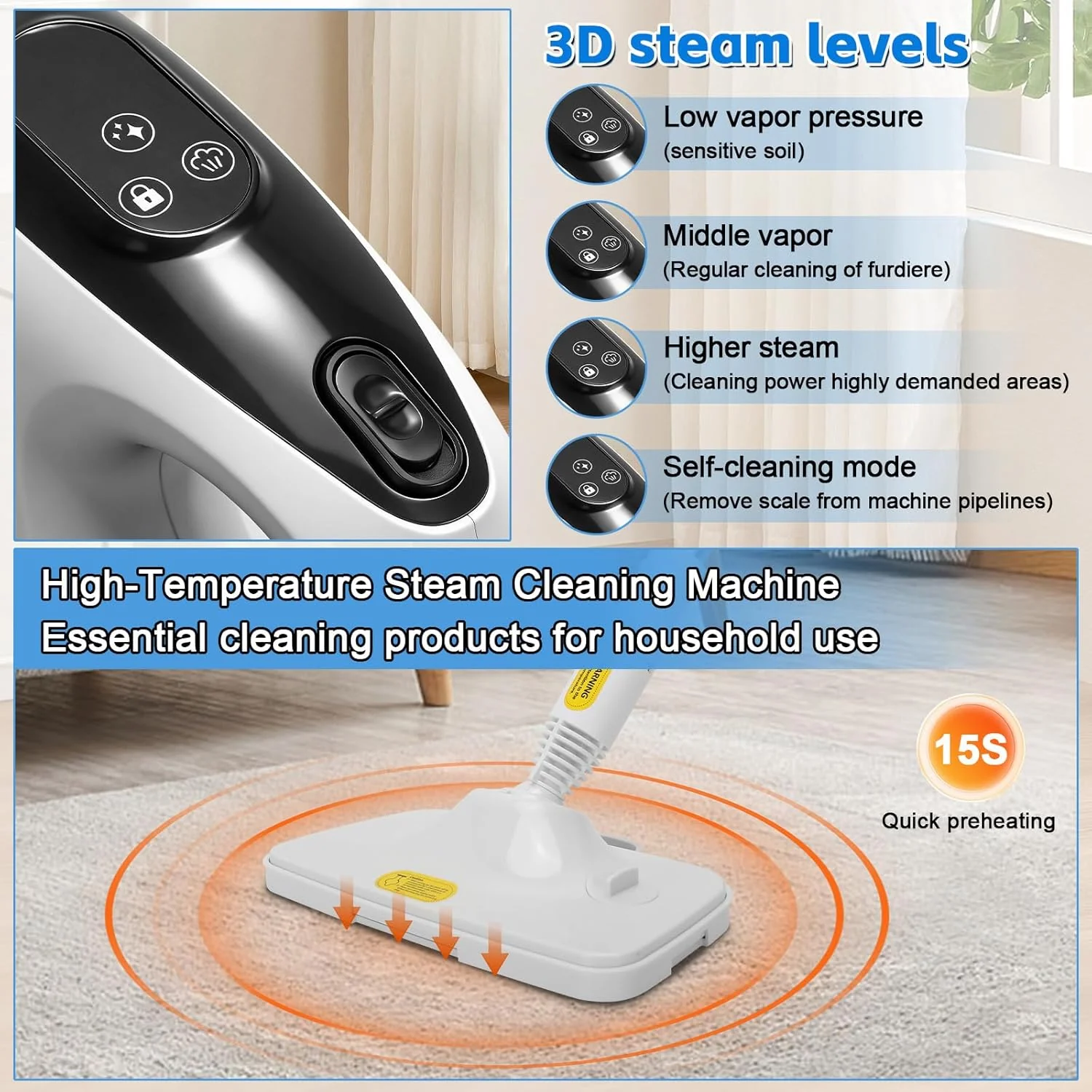 Dampfreiniger 1200W Dampfreiniger Handgerät, Mehrzweck Steam Cleaner Chemikalienfreier Handdampfrein - Image 4