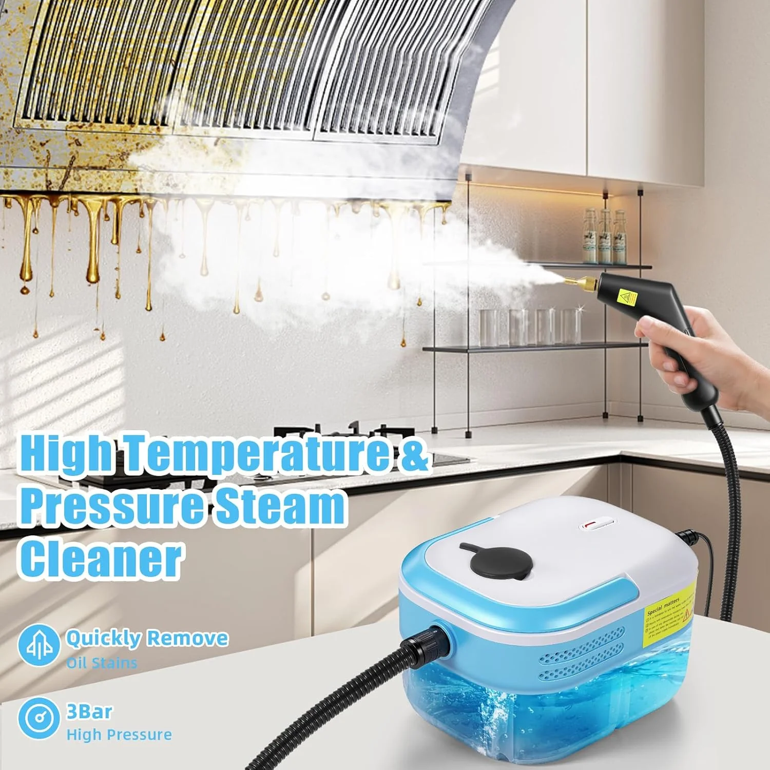 Dampfreiniger Handgerät, 2200W Hochdruck Dampfreiniger Handgerät mit 1,2L Wassertank & 3 Brush Heads - Image 3