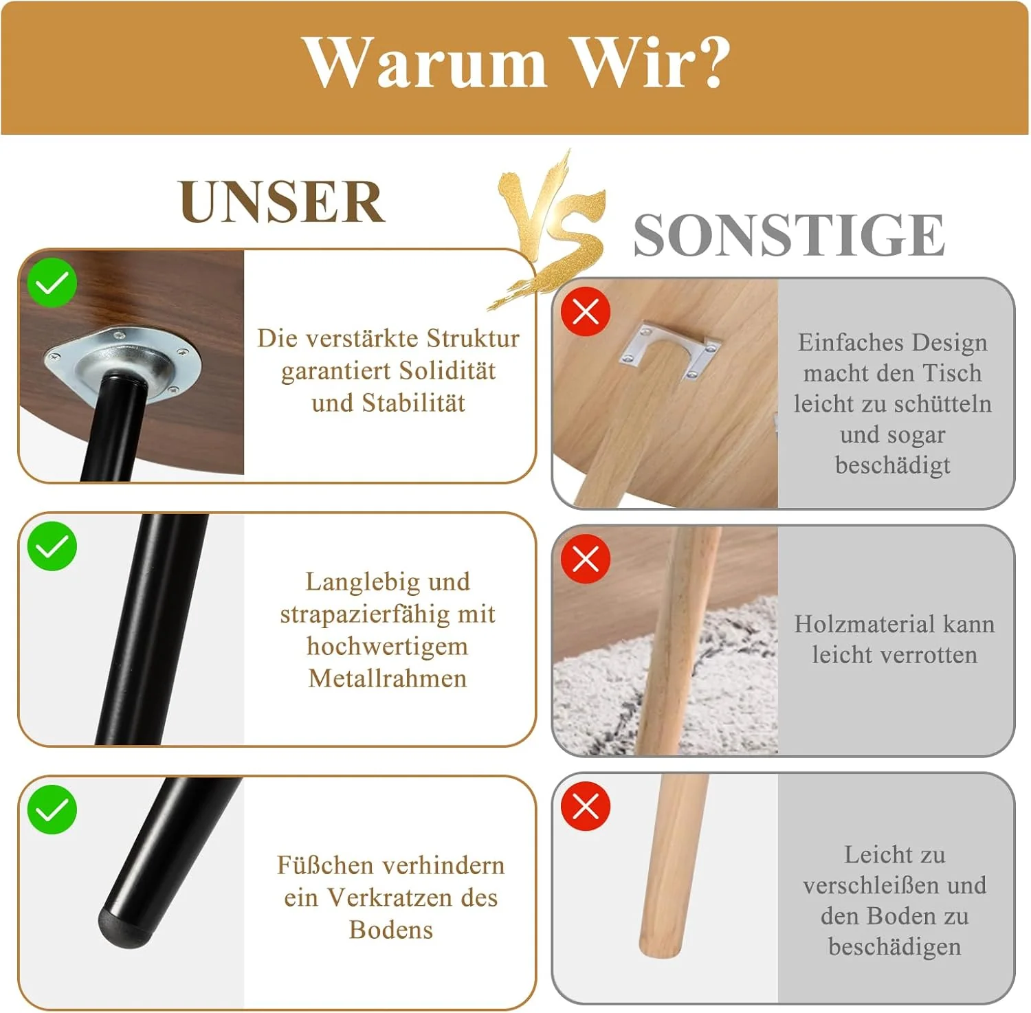 danpinera Runder Beistelltisch, Akzenttisch mit Metallbeinen und Holztablett, Kleiner runder Beistel - Image 5