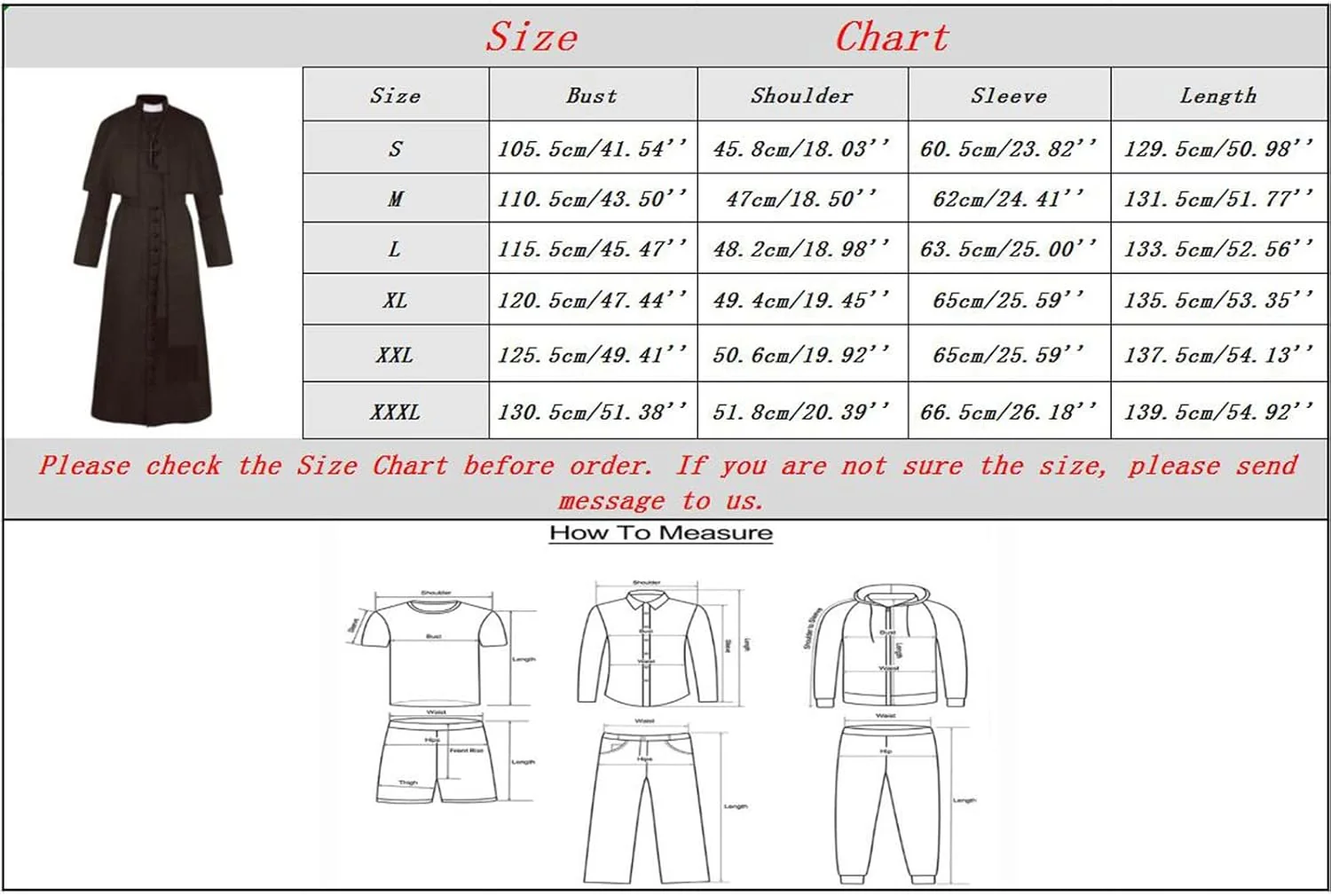 Darringls Priester Mönch Kostüm Herren Soutane Cassock Minister Chor Robe mit Cincture Band Gürtel M - Image 3