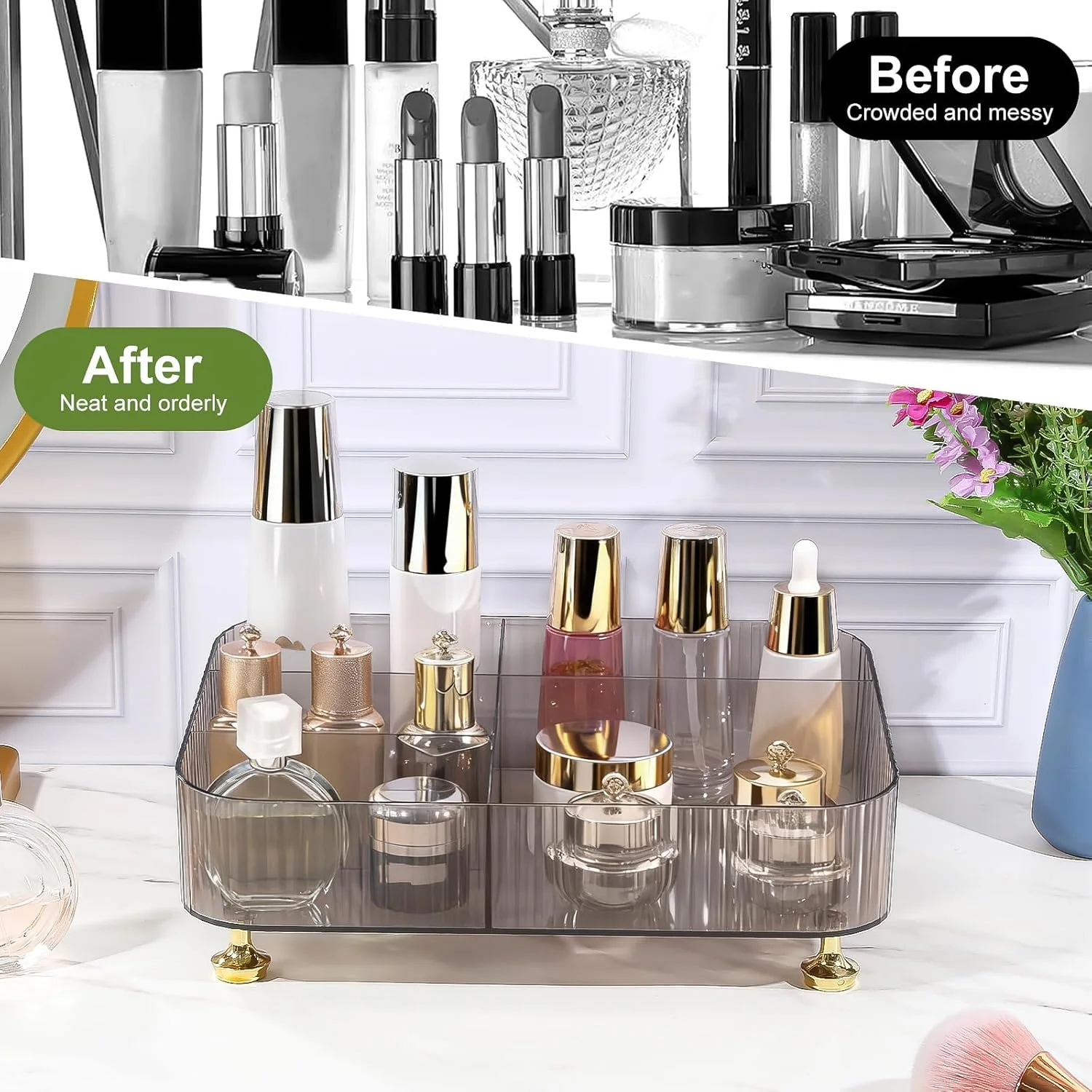 DASITON Make Up Kosmetik Organizer Acryl, 5 Fächer Schmink Aufbewahrung für Pinsel, Lippenstift, Par - Image 4