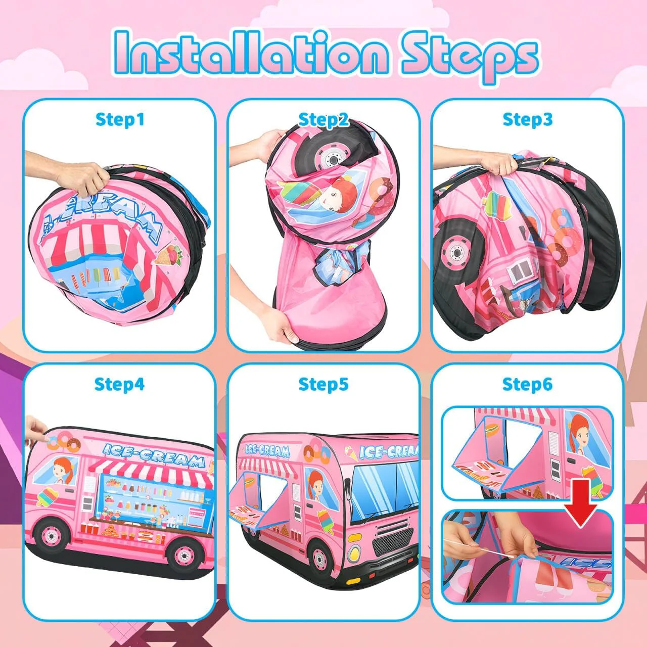 deAO Faltbares Spielzelt für Kinder im Eiswagen-Design.Grossartiges Geschenk für den Innen- und Auss - Image 5