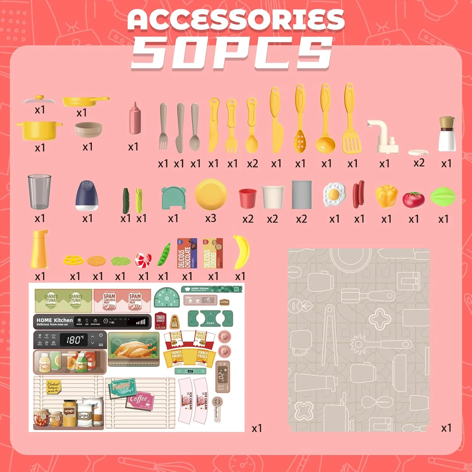 deAO Kinderküche “My Little Chef“ mit Sounds und Licht, Dampf, 50PCS kinderküche zubehör enthalt Ges - Image 7