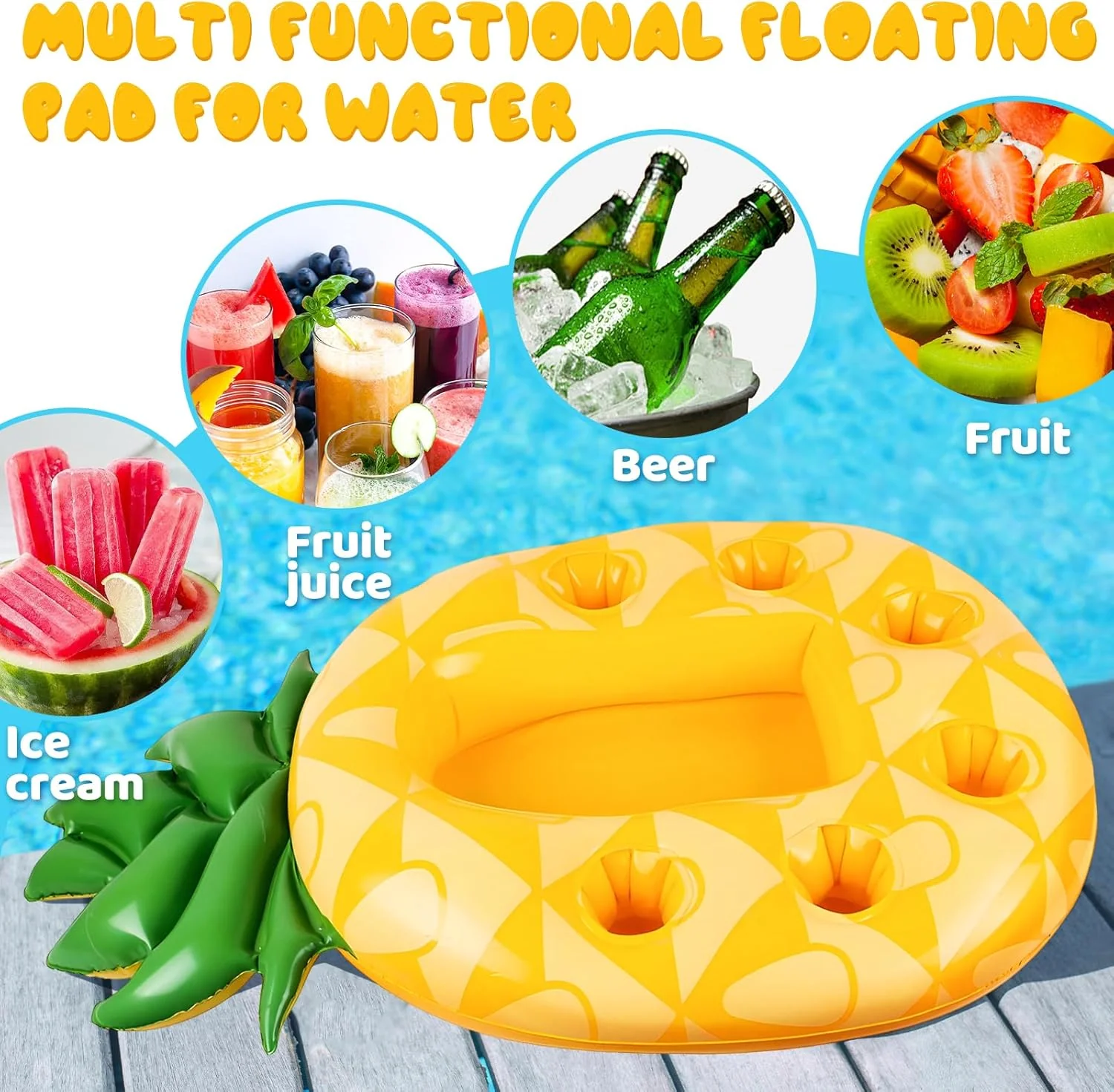 dellyy Pineapple Aufblasbare Getränkehalter, Pool 2in1 Getränke und Snackhalter, Aufblasbarer Geträn - Image 6