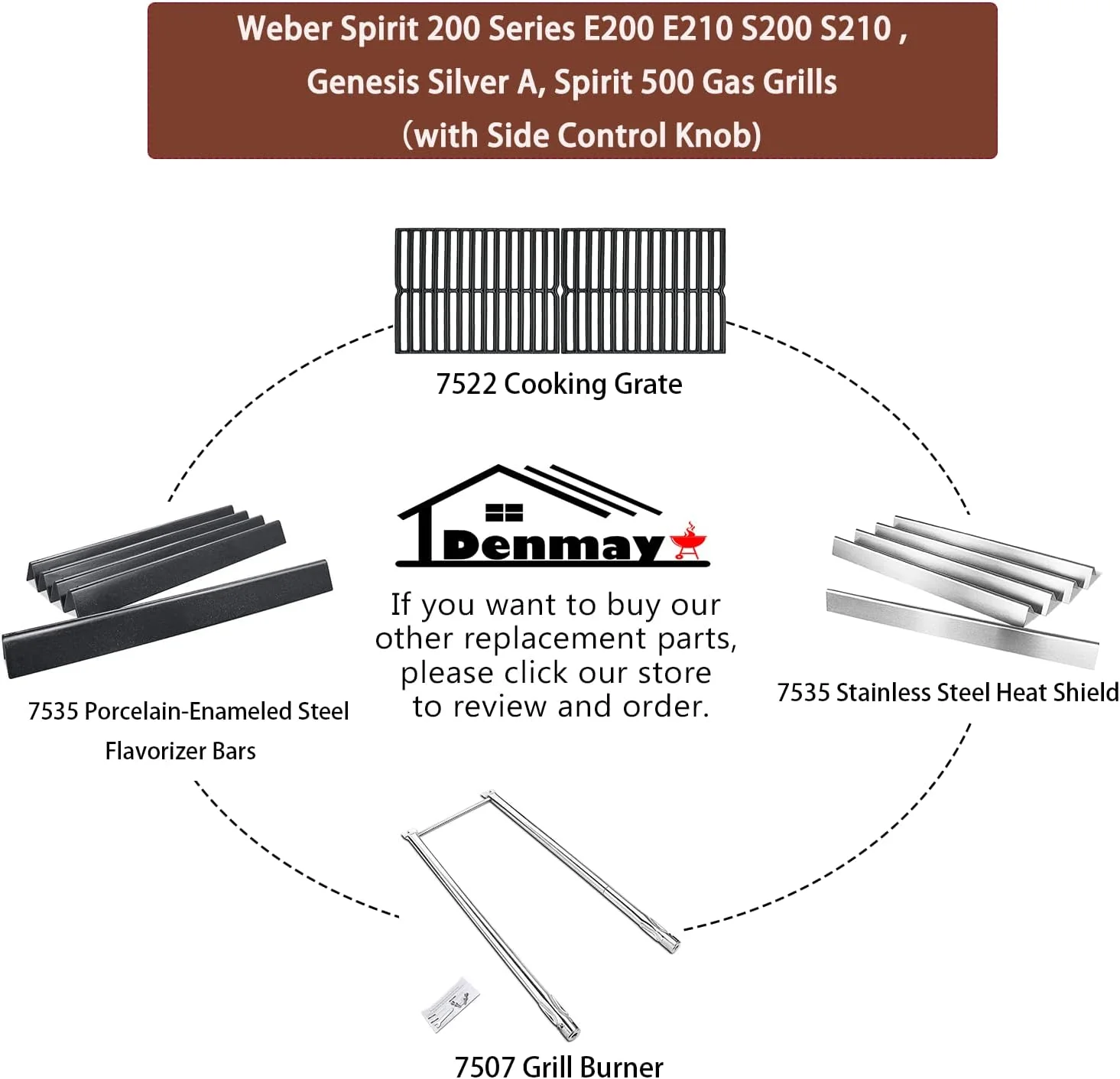 Denmay 38cm x 28.6cm Grillrost Gusseisen 7522 für Weber Spirit Classic E/S 200 210 (mit Seitlichen B - Image 7