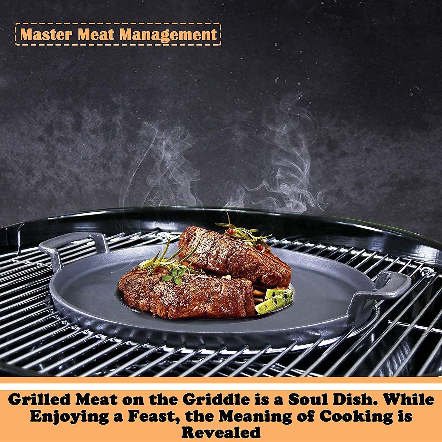 Denmay Universal Gusseisen Grillpfanne, gross rund Gusspfanne mit zwei Griffe und zwei Ausgiesser, m - Image 6