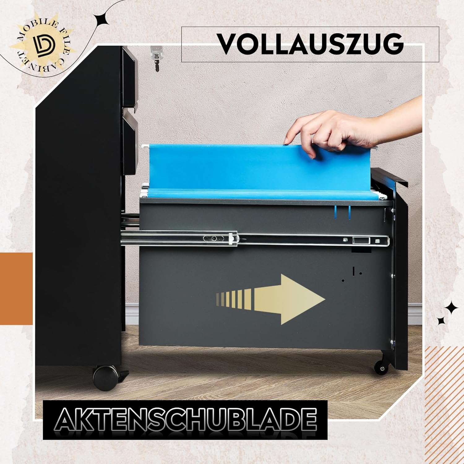 DEVAISE Rollcontainer mit 3 Schubladen, Metall Mobiler Aktenschrank mit Rollen, Druckertisch für DIN - Image 5