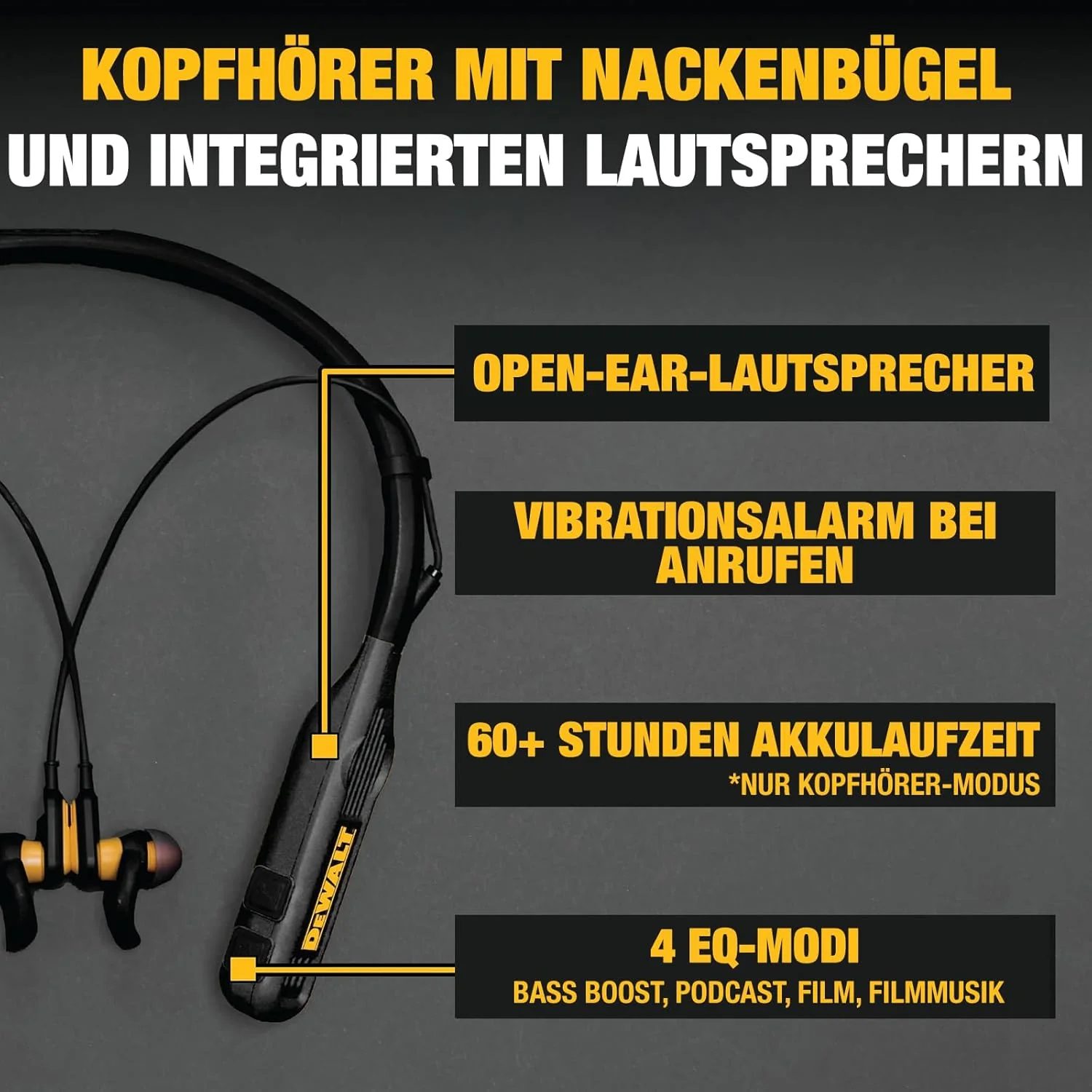 DEWALT Heavy Duty Black Edition 2-in-1 Bluetooth Nackenbügel-Kopfhörer mit Lautsprecher, kabelloses - Image 2