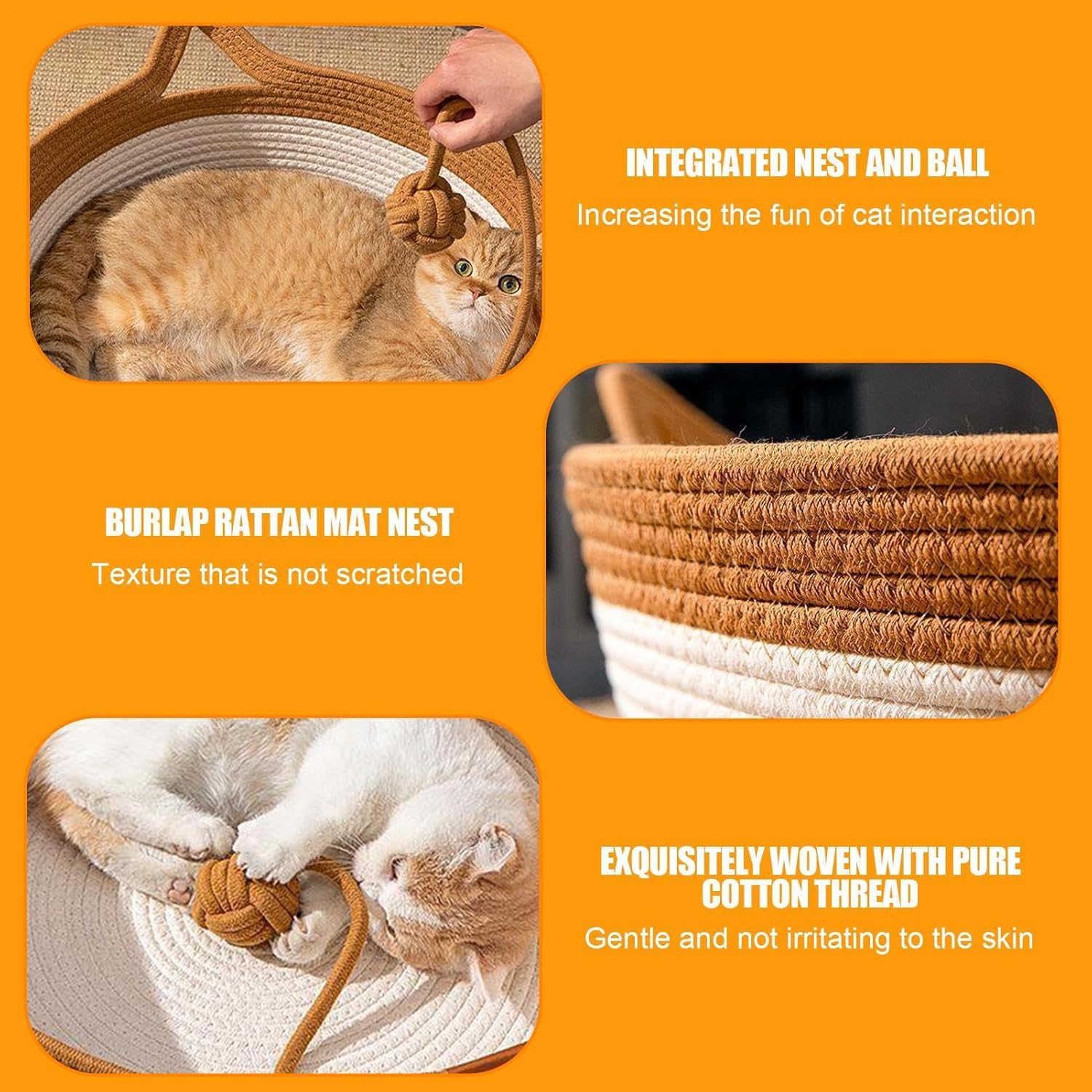 dewdat Haustier Katzenbett, Handgewebtes Baumwollseil-Katzenbett, Faltbarer Schlafnestkorb Mit Spiel - Image 3