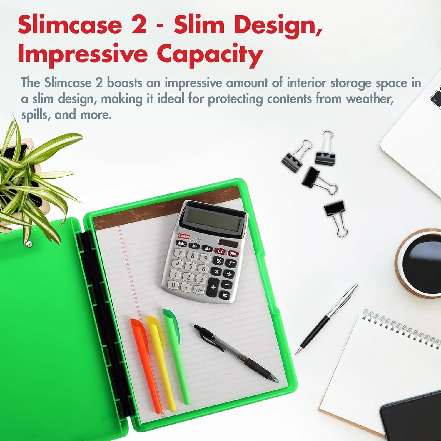 Dexas 3517-807 Slimcase 2 Klemmbrett mit seitlicher Öffnung, Kunststoff, neon Green, 12.5" x 9.5", n - Image 2