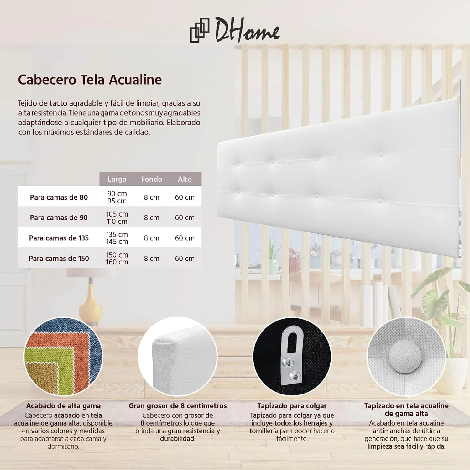 DHOME Kopfteil, gepolstertes Bett Kopfteil 8cm dick. Gepolstertes Kopfteil ACUALINE Stoff und Kunstl - Image 3