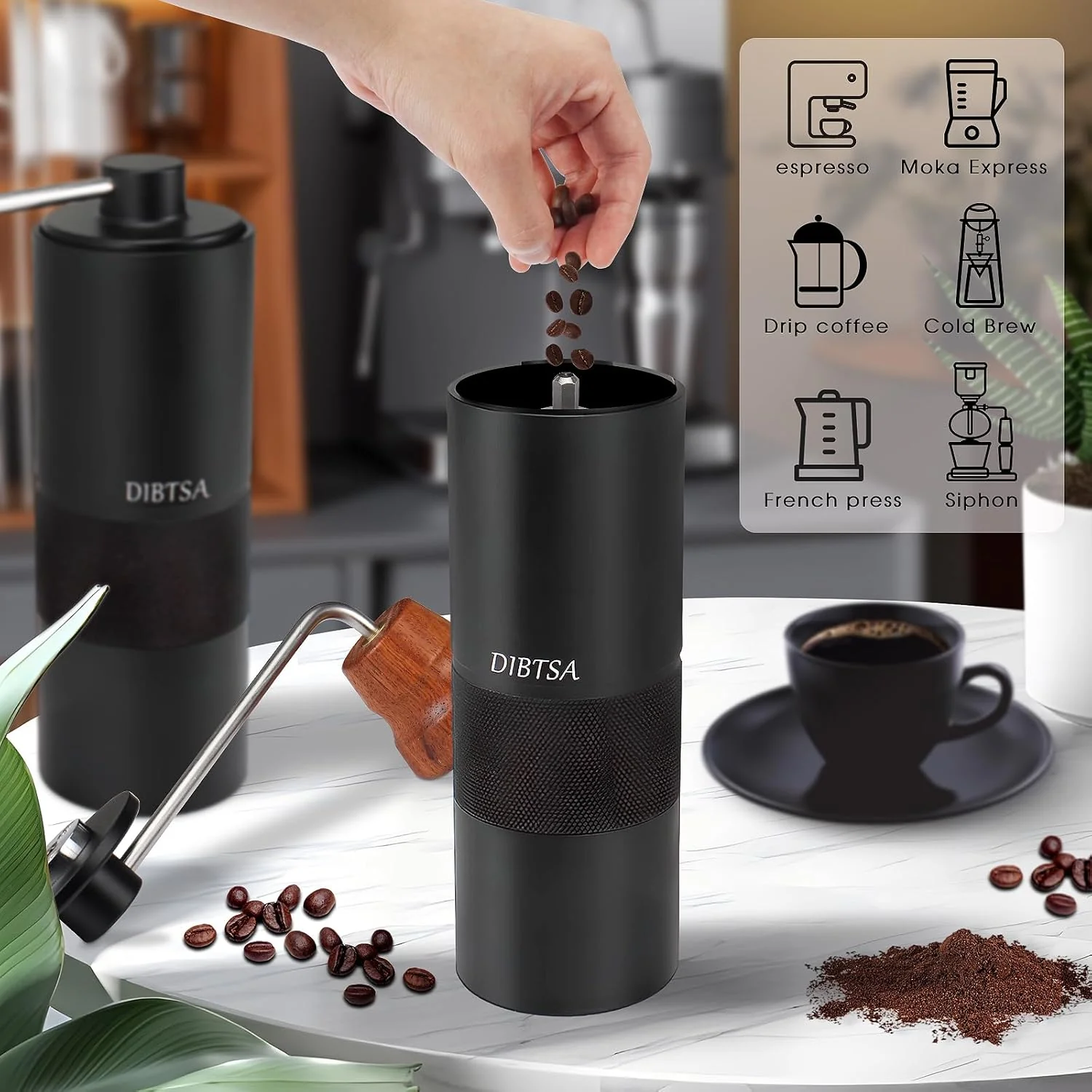 DIBTSA Manuelle Kaffeemühle, Kapazität 25 g, konischem CNC-Edelstahl-Frässtift, interne verstellbare - Image 2