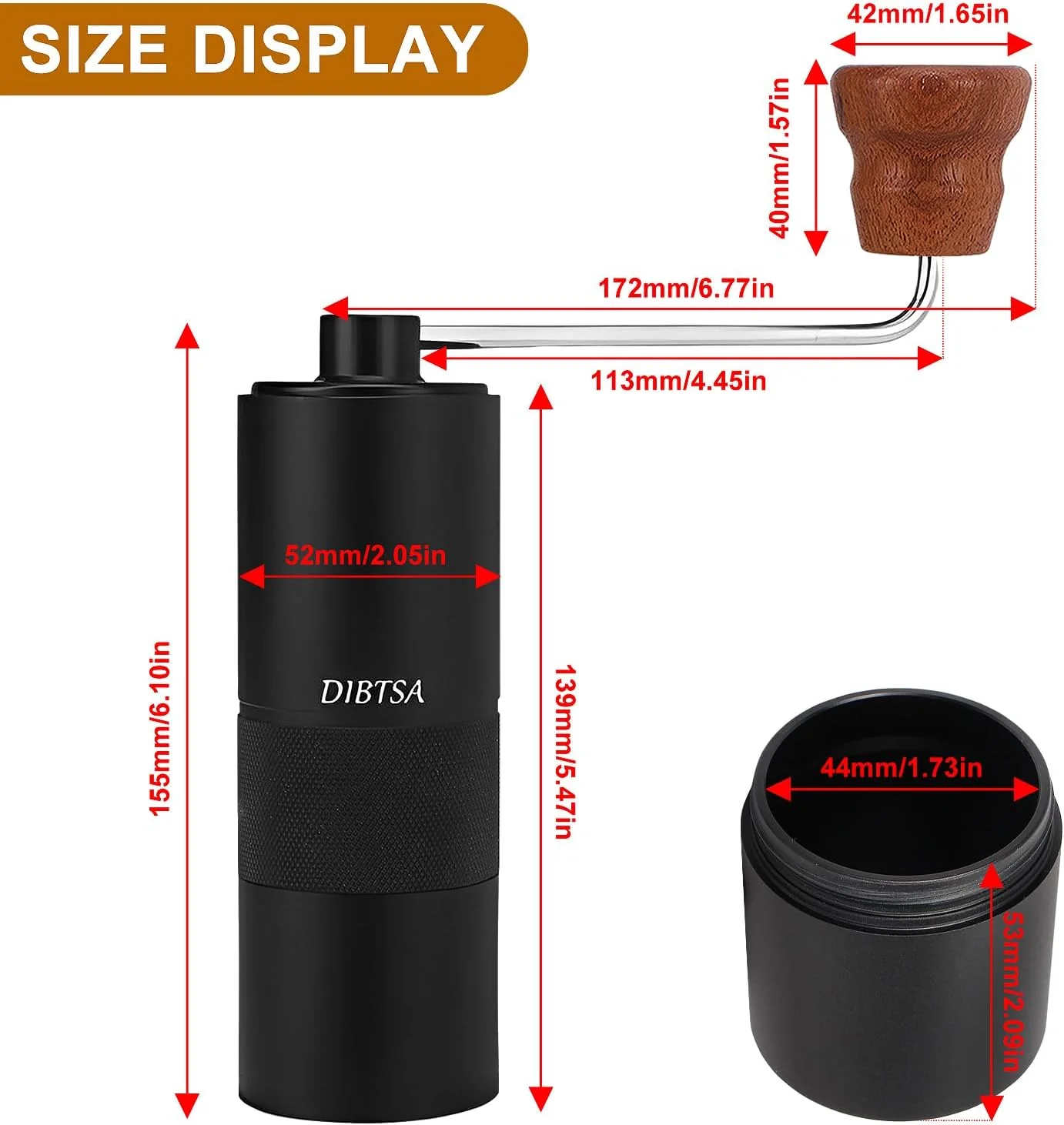 DIBTSA Manuelle Kaffeemühle, Kapazität 25 g, konischem CNC-Edelstahl-Frässtift, interne verstellbare - Image 6