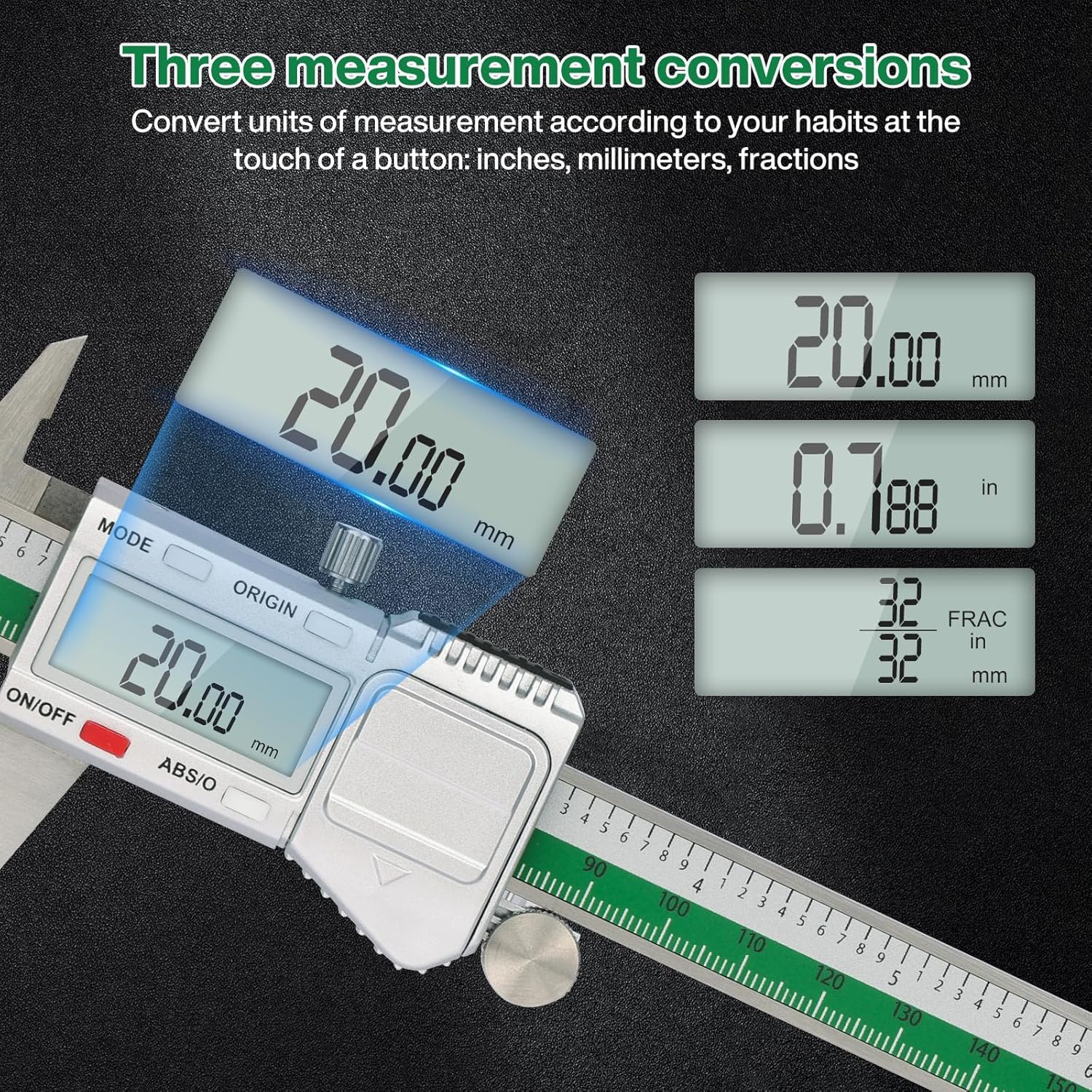 Digitaler Messschieber Edelstahl, 150mm/6" Digital Caliper Schieblehre Messwerkzeuge, IP54 Wasserdic - Image 5