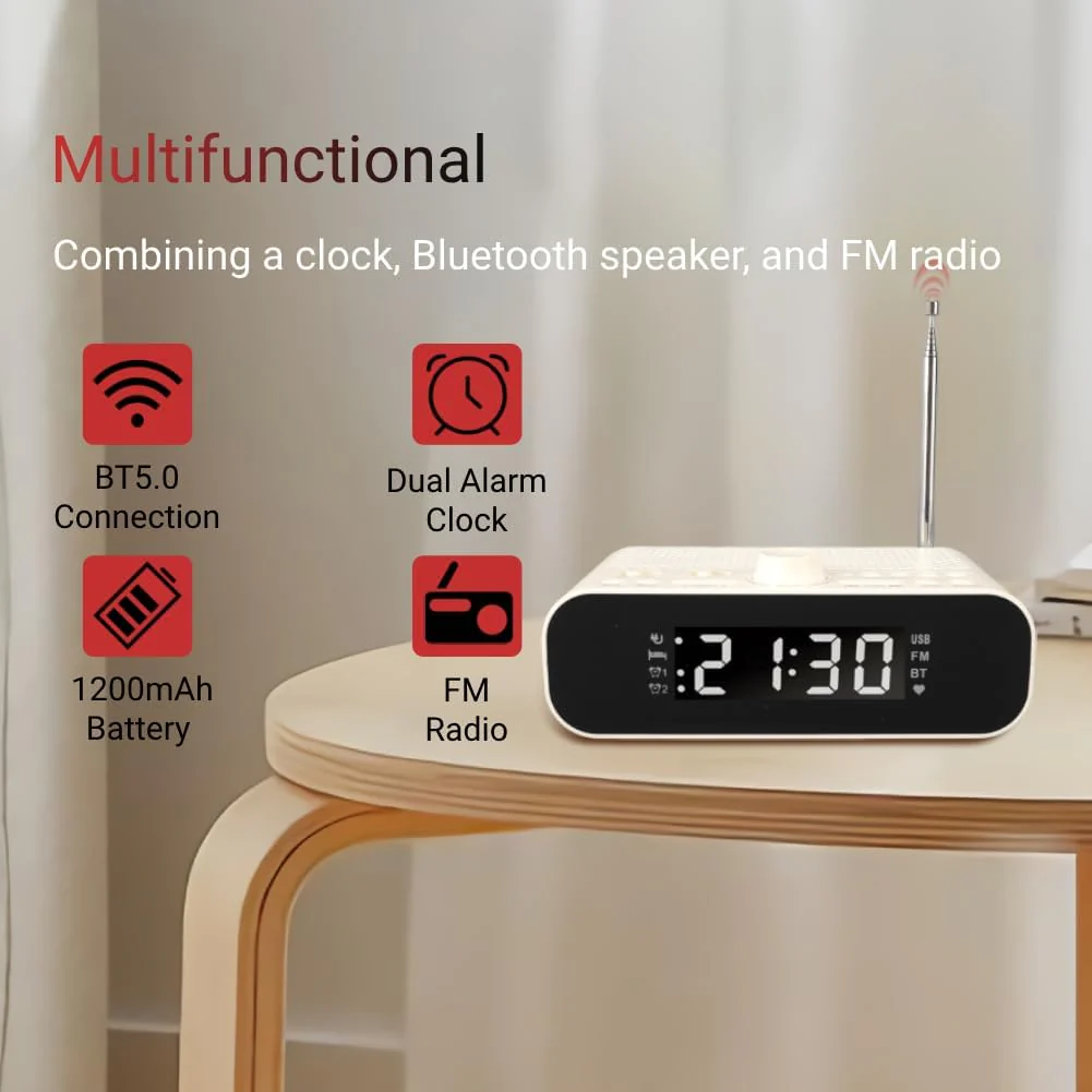 Digitaler Radiowecker, Dual Wecker, Lautsprecher, UKW Radio mit USB Ladeanschluss, 5.0 Verbindung, L - Image 3