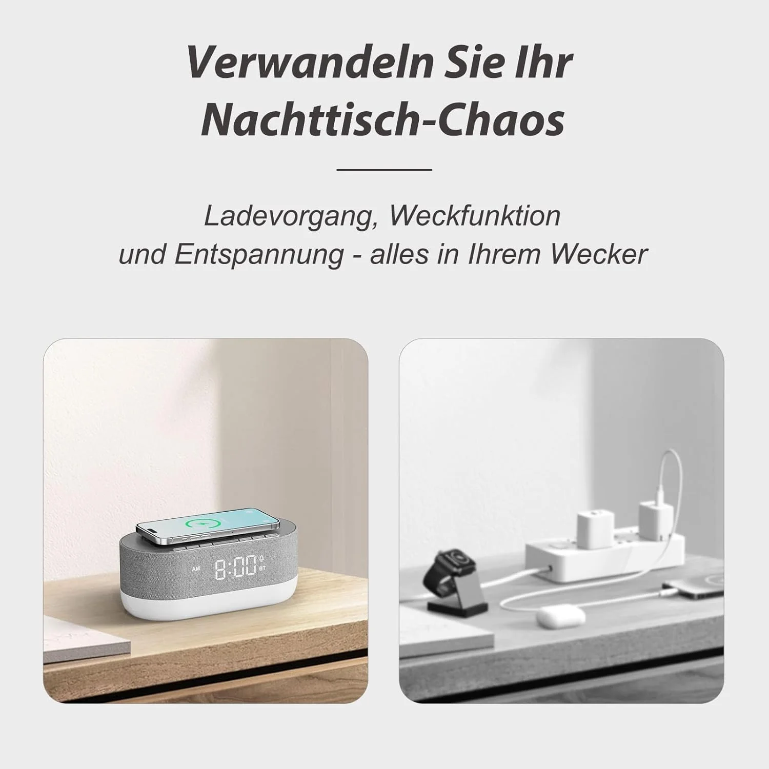 Digitaler Radiowecker mit Kabelloser Ladestation, Bluetooth Wecker - Organisieren Sie Ihren Nachttis - Image 3