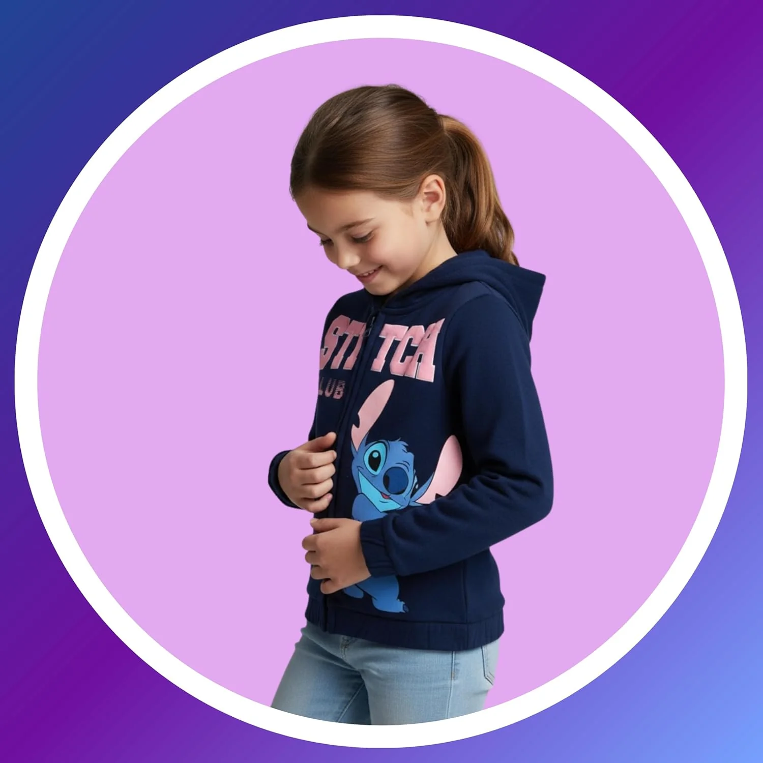 Disney Stitch Mädchen Kapuzenpullover, Pullover mit Reissverschluss, Geschenk für Mädchen, Grössen 3 - Image 2
