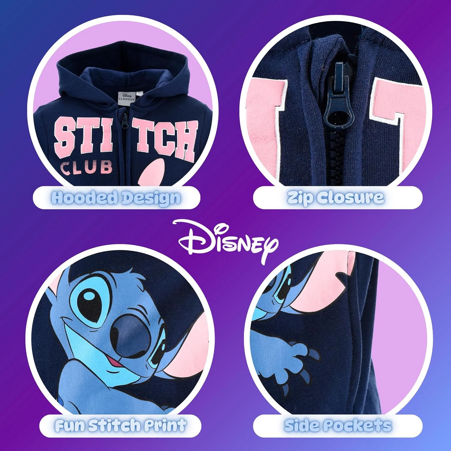 Disney Stitch Mädchen Kapuzenpullover, Pullover mit Reissverschluss, Geschenk für Mädchen, Grössen 3 - Image 6
