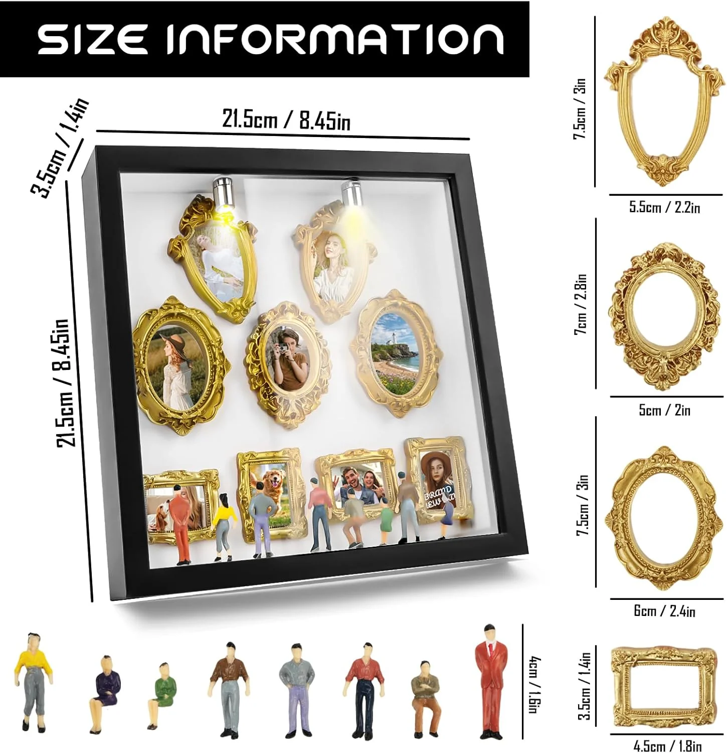 DIY Mini Museum Silhouette Box, Foto Erinnerungsanzeige Set mit 8 Mini Goldene Rahmen & 8 Zufällig F - Image 2