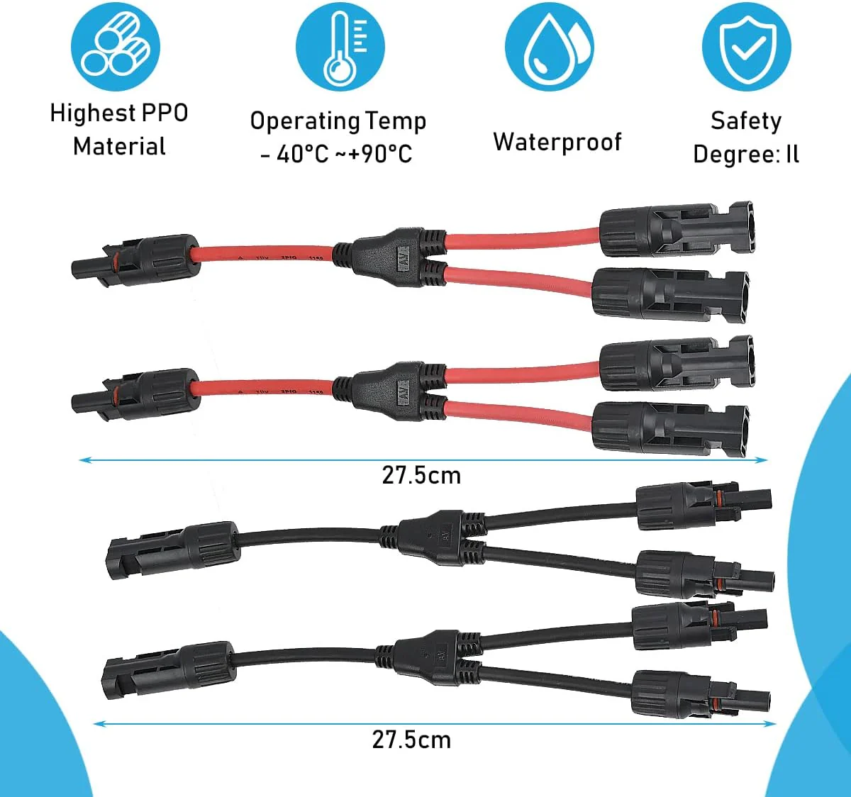 DODUOS 2 Paar Solarkabel Y-Verteiler Solarpanel-Kabel MMF+FFM für Parallel-Photovoltaik-Anschluss, S - Image 3