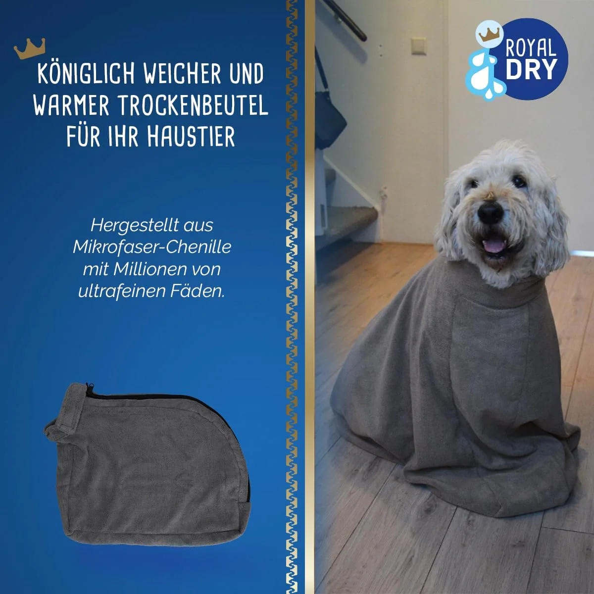 Doggybag - Mikrofaser-Hundetrockenbeutel - L - Rückenlänge 75 cm - Hundehandtuch - Extra SaugfäHig u - Image 2