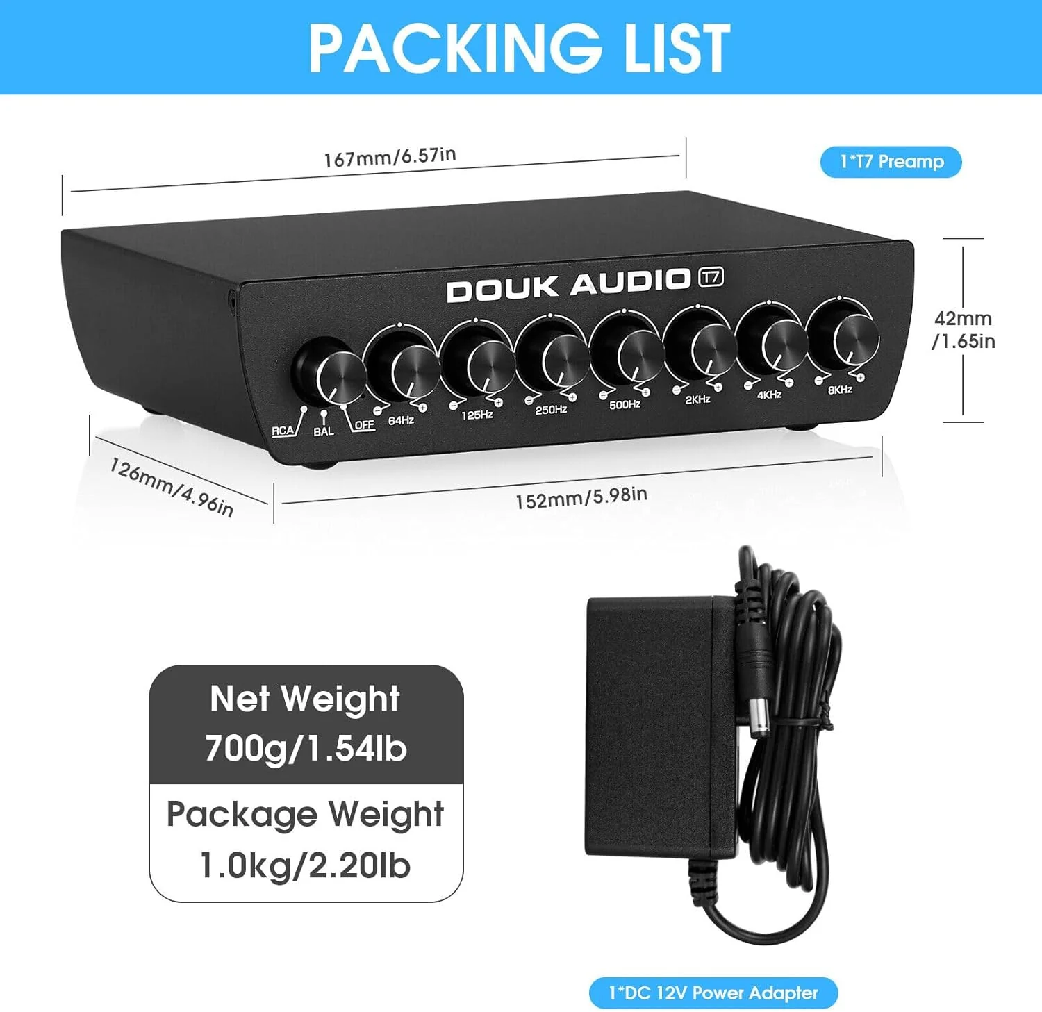 Douk Audio T7 7-Band Equalizer, Ausgewogener XLR/RCA Vorverstärker für Heimverstärker - Image 8
