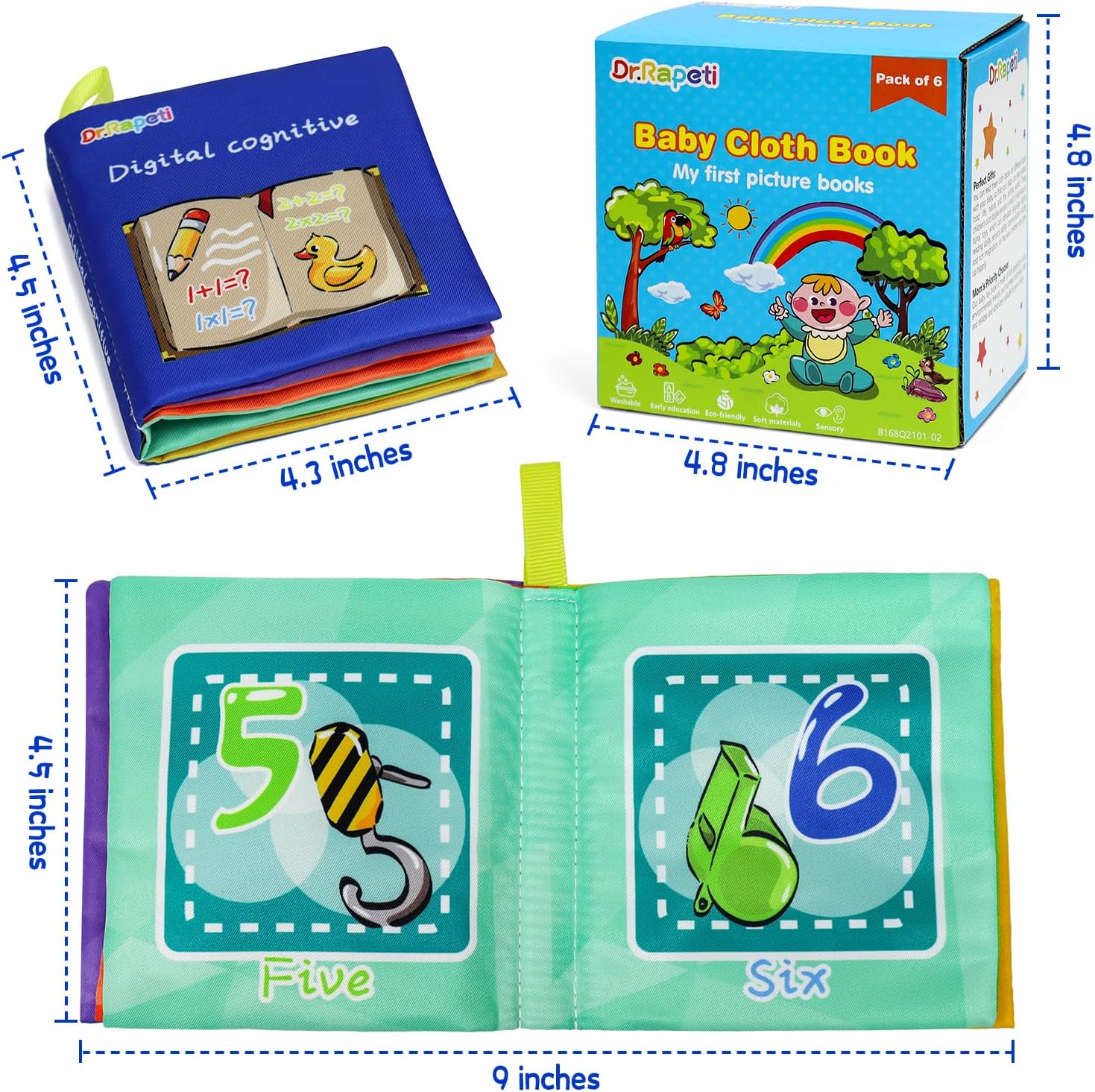 Dr.Rapeti 6 Stück Stoffbuch für Babys, Baby Soft Tuchbuch, Baby Pädagogisches Spielzeug, Early Learn - Image 2