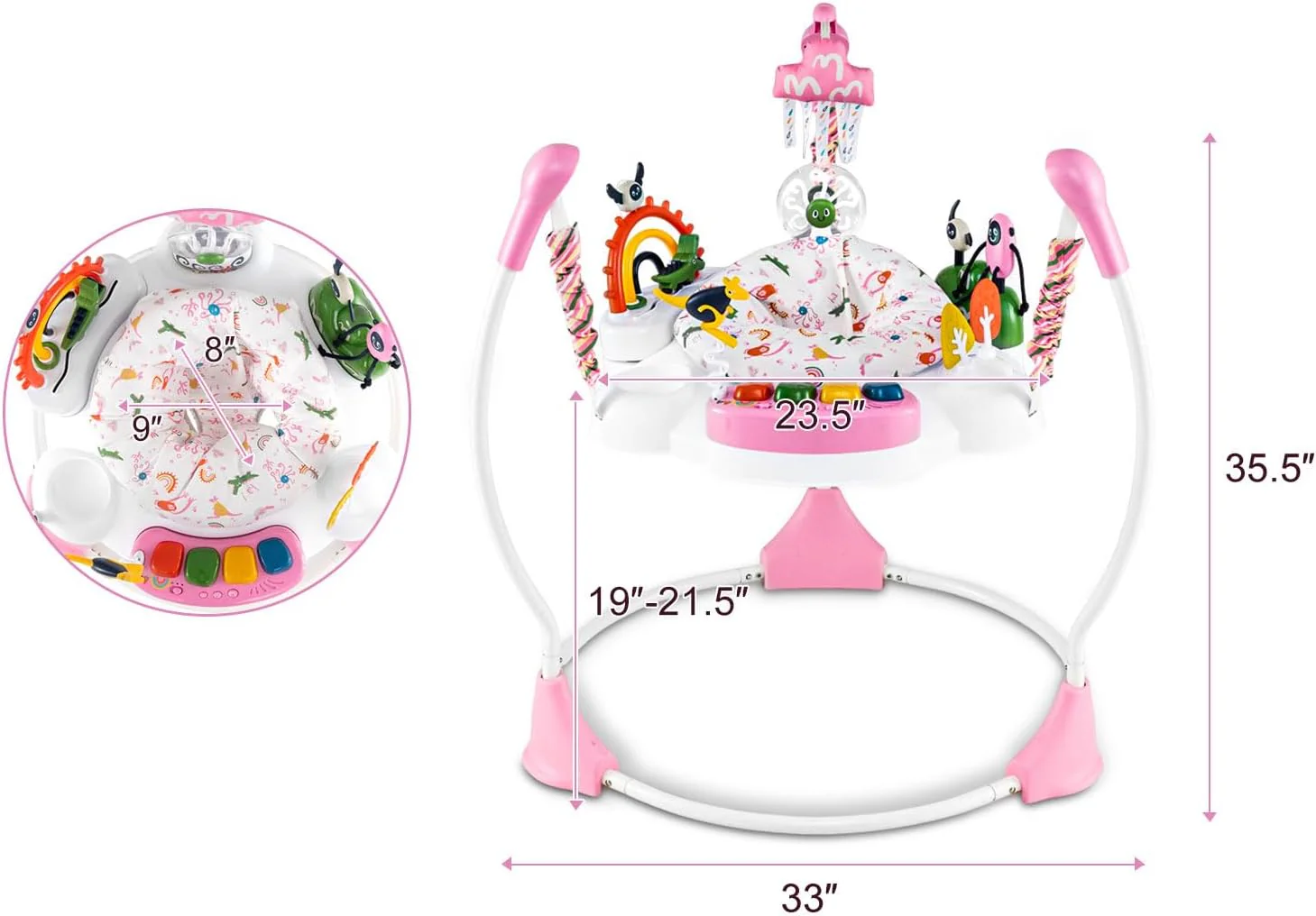DREAMADE Stationäres Aktivitätscenter, Tierwelt-Jumperoo mit abnehmbarem Fusspolster, 360°-Drehsitz, - Image 6