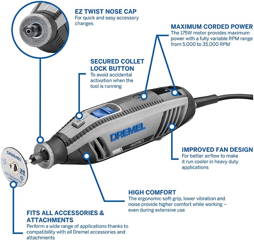 Dremel 4250 Drehwerkzeug 175W Multitool Kit mit 3 Aufsätzen 45 Zubehörteile 175W Motor mit elektroni - Image 2