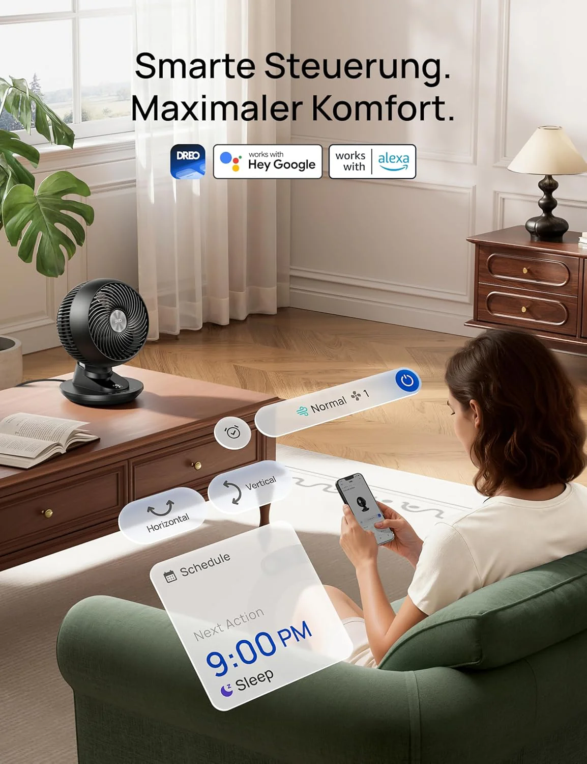 DREO 3D-Oszillierender Tischventilator für Schlafzimmer, 8,8 m/s starker Luftstrom, 22 dB leise, 90° - Image 6