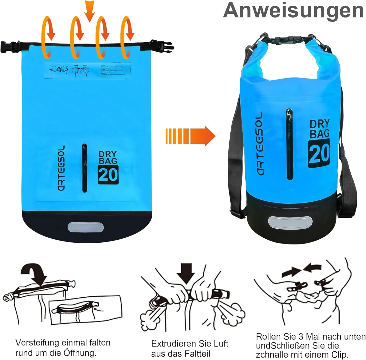 Dry Bag - 5L 10L 20L 30L Waterproof trockener Beutel/Sack wasserdichte Tasche mit Langem justierbare - Image 3