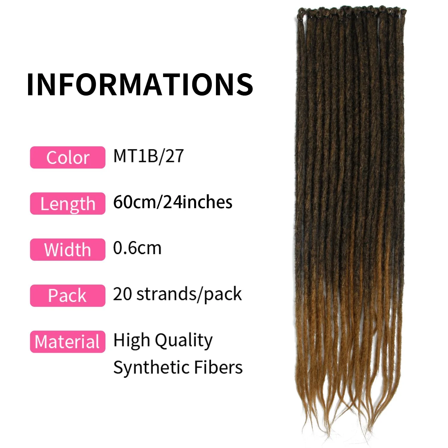 Dsoar Dünne 0,6cm Lange Synthetische Dreadlock Verlängerungen Handgefertigtes 24 Zoll 20 Strang Häke - Image 5