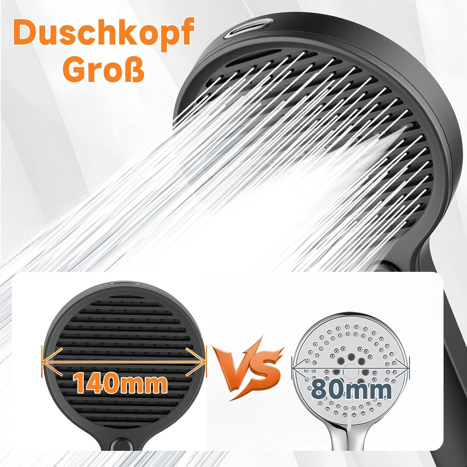 Duschkopf Gross Φ140mm mit 3+1 Strahlarten, Wassersparender Hochdruck Sparduschkopf mit Druckerhöhen - Image 4