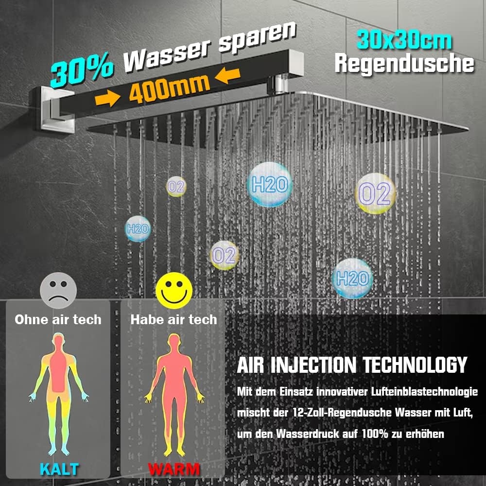 Duschsystem Unterputz Duscharmatur Set mit Regendusche 30x30cm Kopfbrause Handbrause, Unterputz Arma - Image 2