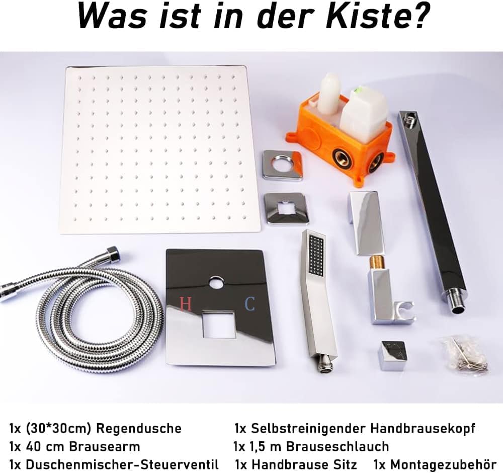 Duschsystem Unterputz Duscharmatur Set mit Regendusche 30x30cm Kopfbrause Handbrause, Unterputz Arma - Image 7