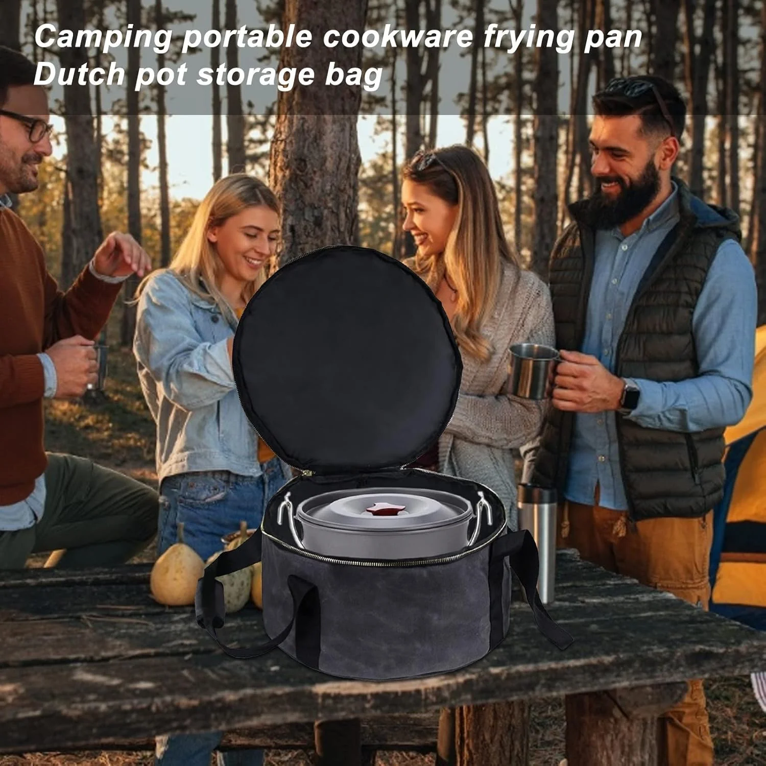 Dutch Oven Tragetasche | 12 Zoll Dicke Canvas-Organizer-Tasche mit Griff - wasserdichte Campingausrü - Image 4