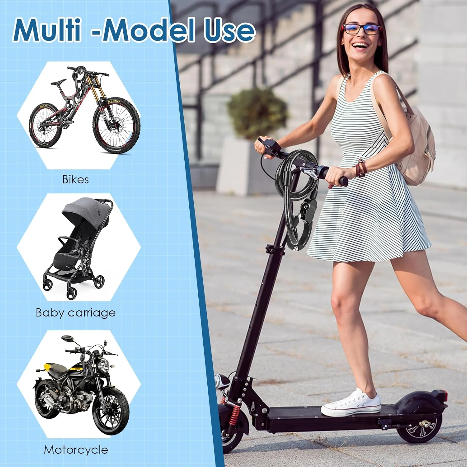 E Scooter Schloss mit Schlüssel, 120CM Anti-Diebstahl Schloss für E Scooter, Kabelschloss Fahrradsch - Image 6